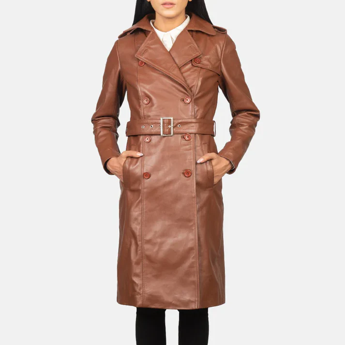 DoubleBreastedBrownLeatherCoatwithQuiltedLining_Epaulettes_1st